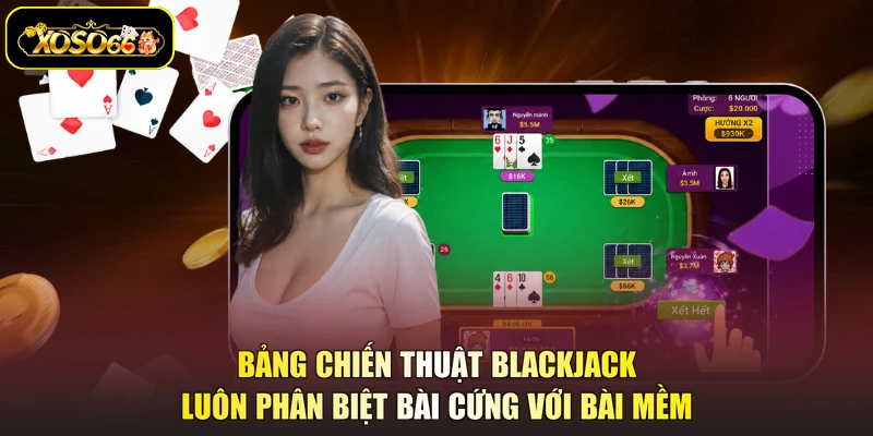 Bảng chiến thuật blackjack luôn phân biệt bài cứng với bài mềm